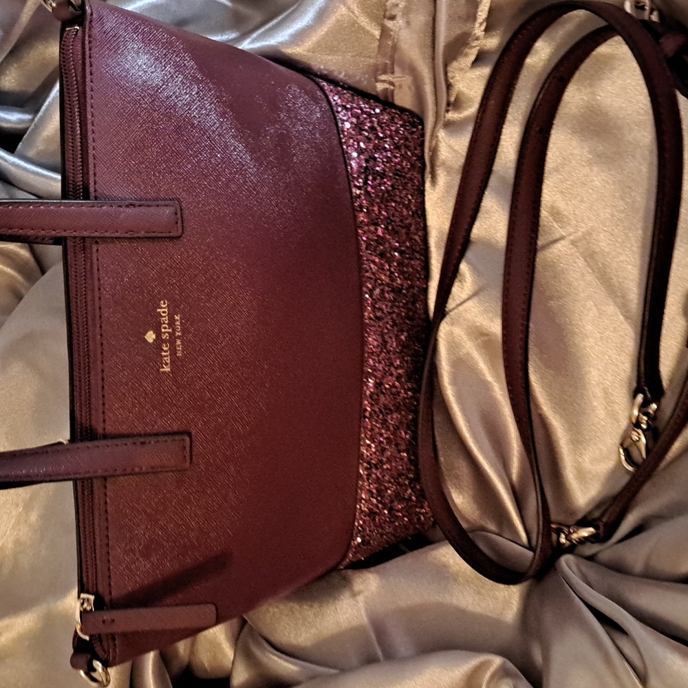 Kate Spade Glitter Burgundy Satchel and Crossbody NEW Condition - Picture 3 of 9